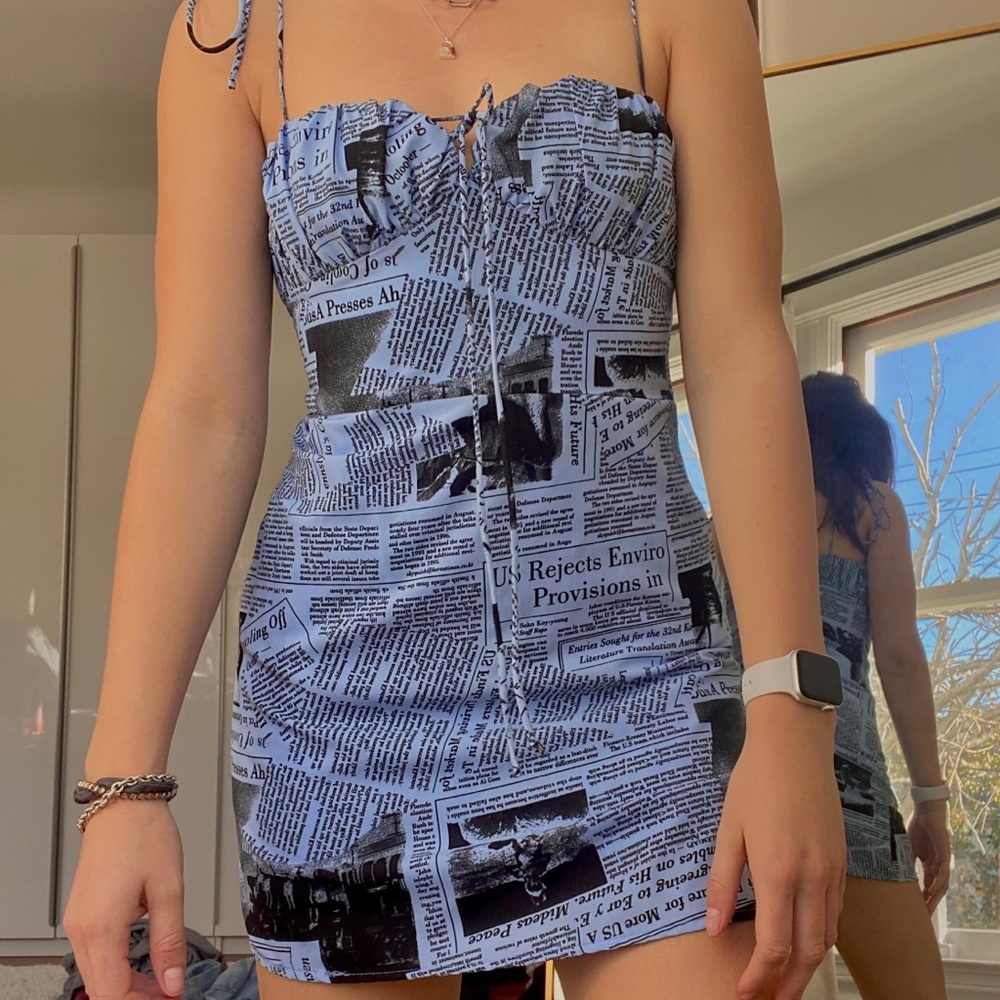 News print mini dress